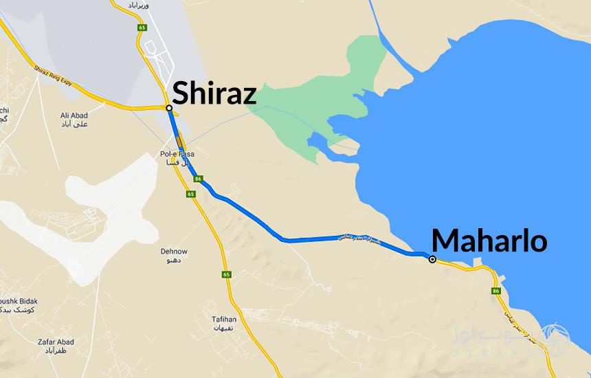 route from Shiraz to Maharloo Lake